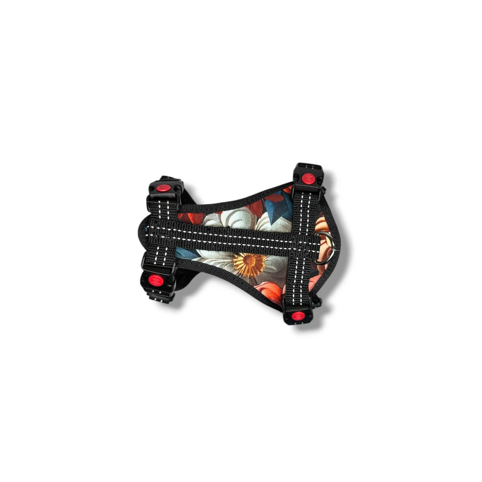 Floral patterned dog harness on a white background