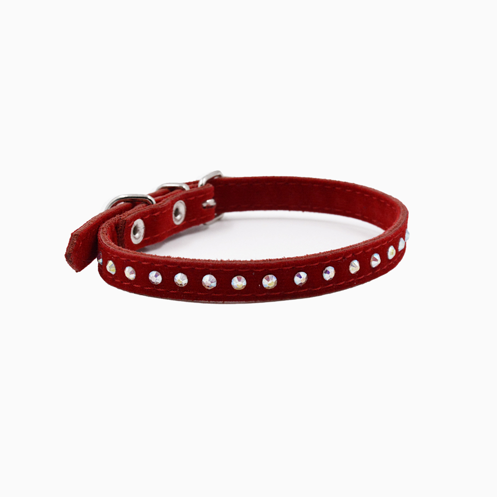 Red Velvet Collar with Gemstones for dog
