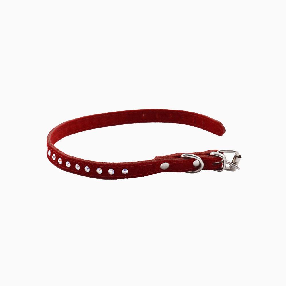 Red Velvet Collar with Gemstones for dog