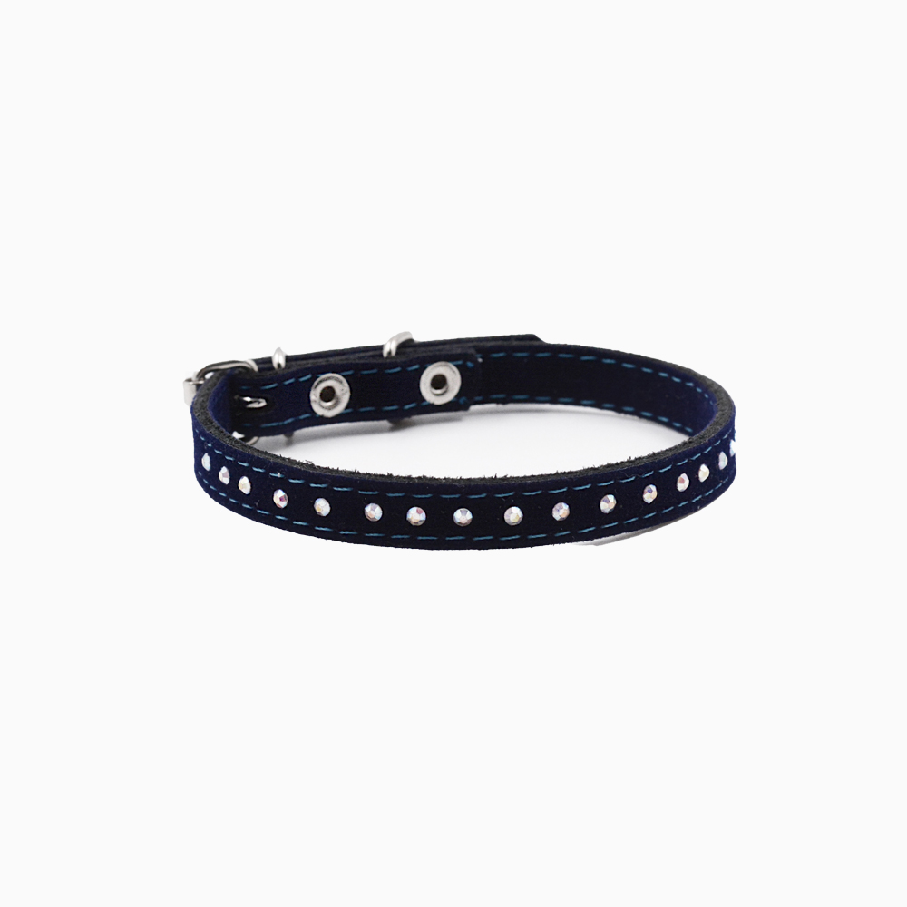 Navy blue Velvet Collar with Gemstones for dog