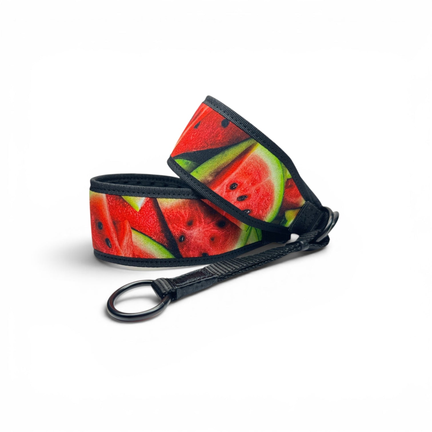 Watermelon dog collar with soft black lining and vibrant watermelon print